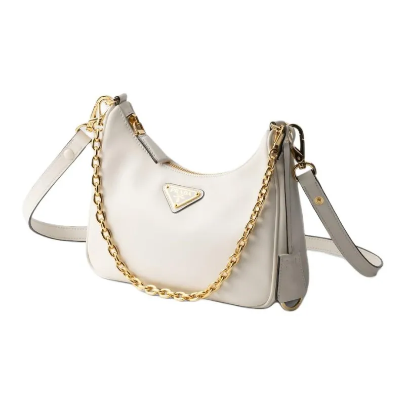 PRADA Re Edition Leather Crossbody Bag, Shoulder Bag Women's White-1
