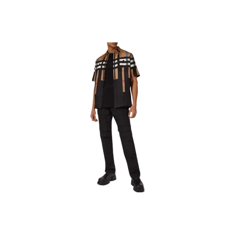 Burberry Solid Color Logo Pattern Embroidery Crew Neck Short-Sleeved T-Shirt Men's Black-1