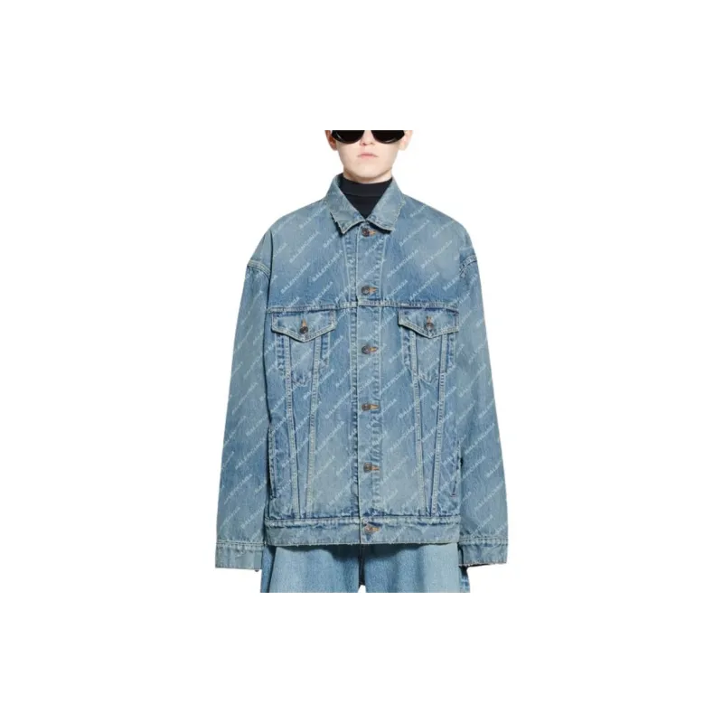 Balenciaga All Over Logo Oversized Denim Jacket-3