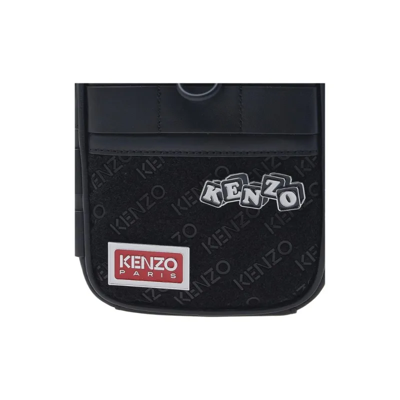 KENZO Cow Leather Shoulder Bag Crossbody Bag Small Size Unisex Black-4