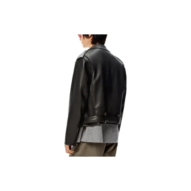 LOEWE Zip-Up Long Sleeved Leather Biker Jacket-2