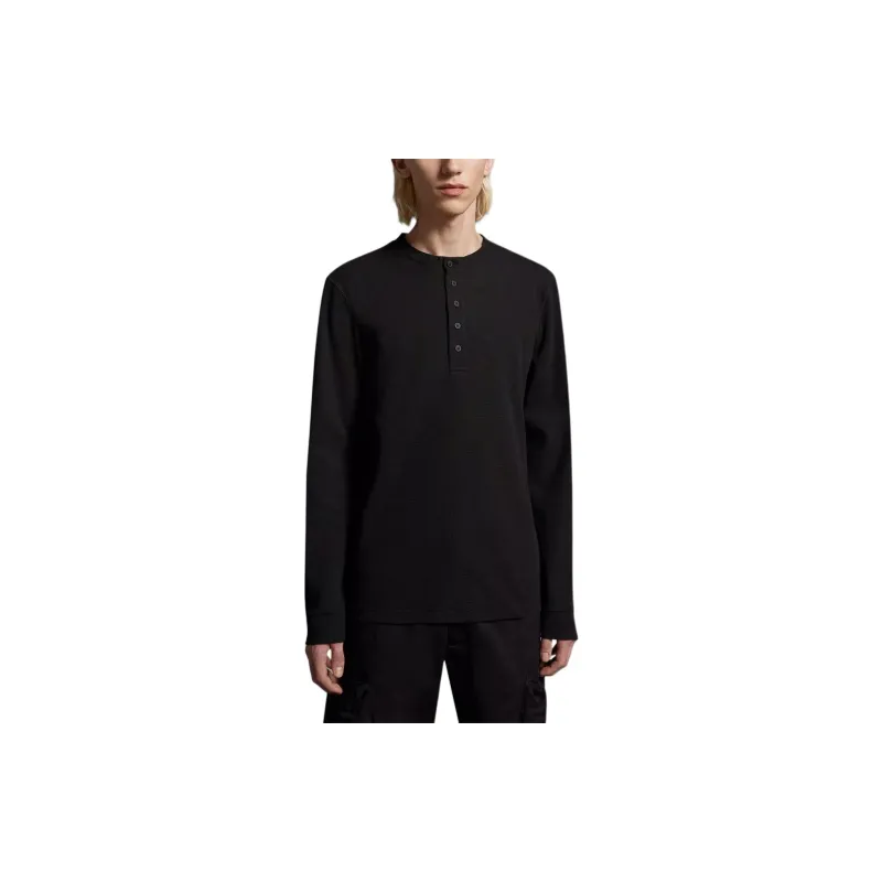 Moncler Cotton Button Long Sleeved T Shirt T Shirt Men's Black-1