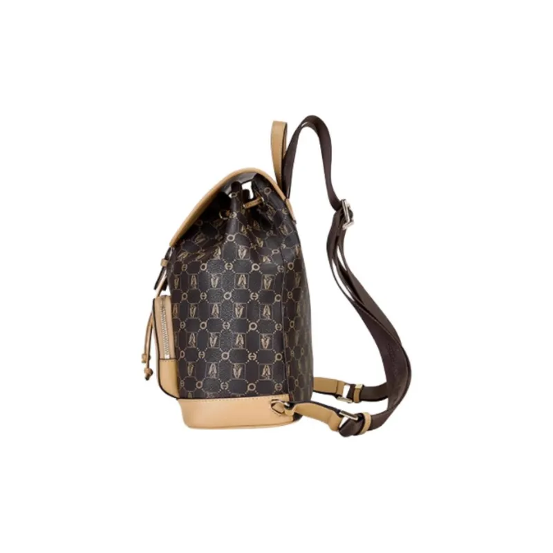 Hush Puppies Synthetic Leather Cow Leather Patchwork Backpack Medium Size Women's Coffee Blend Earth Yellow-2