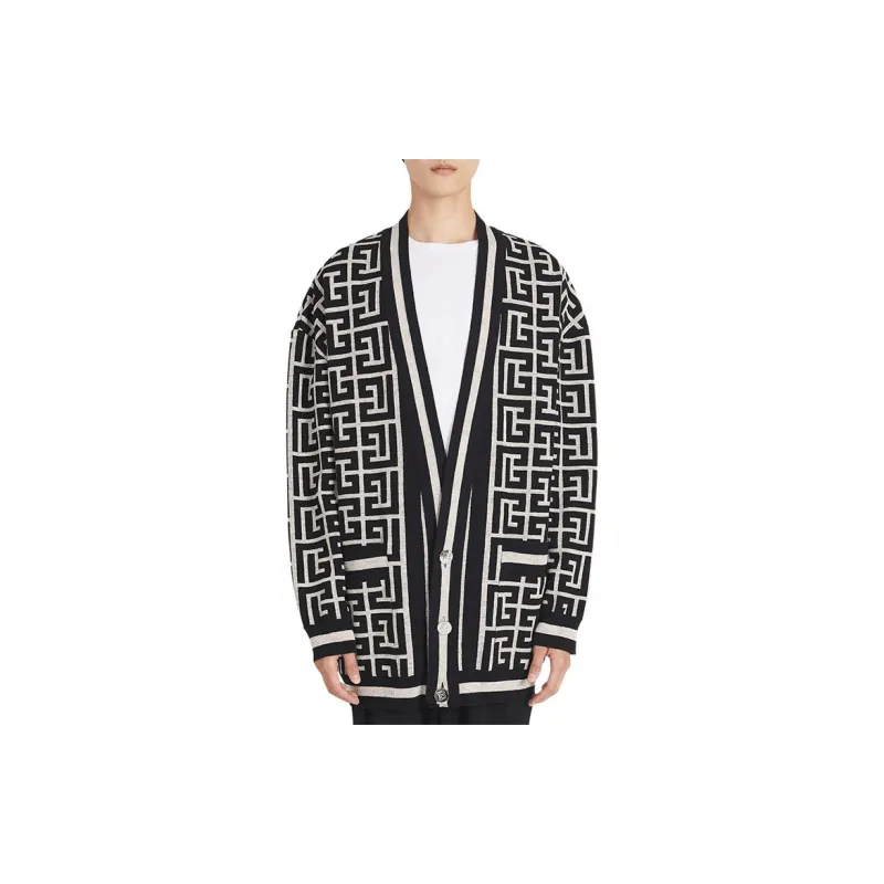 BALMAIN Monogram Jacquard Buttoned Cardigan-5