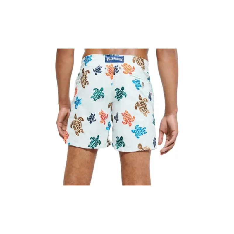 Vilebrequin Men Embroidered Swimwear Ronde Des Tortues Swimming Shorts Men's White-3