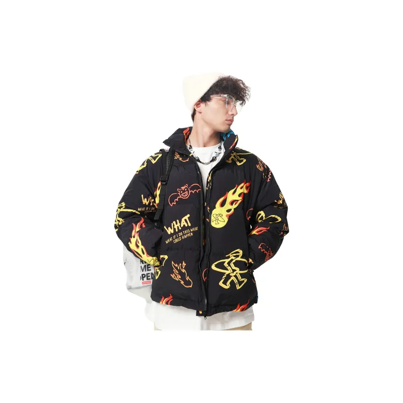 PJ's Vigor Hand Drawn Stand Collar Loose Fit Thickened Puffer Jacket Unisex-2