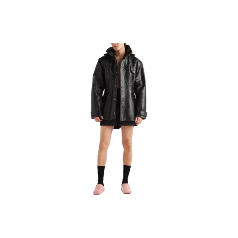 PRADA Leather Caban Jacket Jackets Coats Men's Black-1