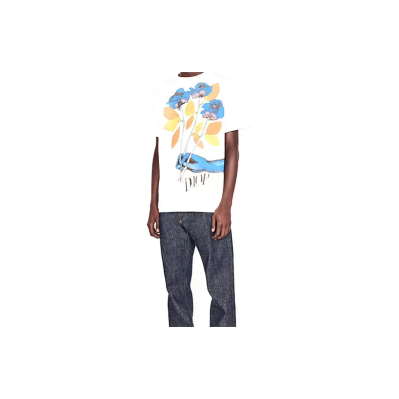 DIOR And Alex Foxton Printing Short Sleeve T-shirt White-2