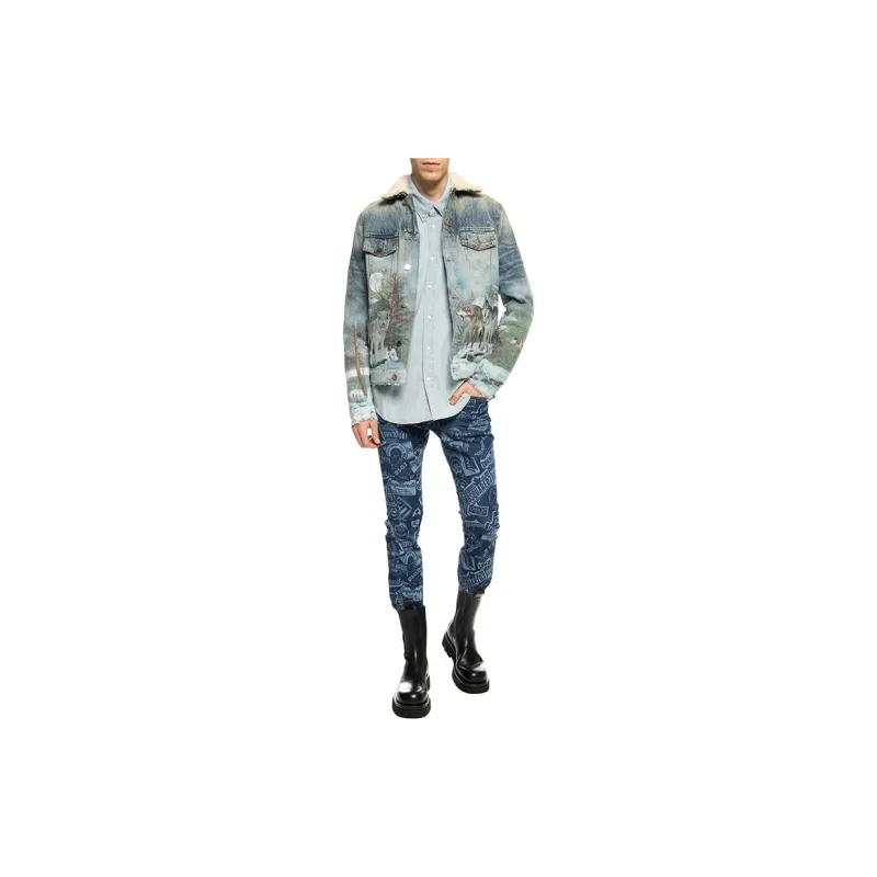 AMIRI Sherling Airbrush Wolf Denim Trucker Jacket-1