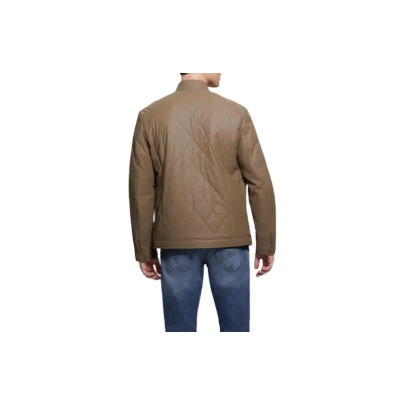 GUESS Quilted Biker Jacket Jackets Coats Men's Brown-2