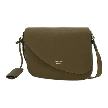 FERRAGAMO Calfskin Crossbody Bag Shoulder Bag Medium Size Men's Olive Green