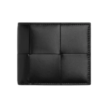 Bottega Veneta CASSETTE Calfskin Card Holder Men's Black & Parrot Green