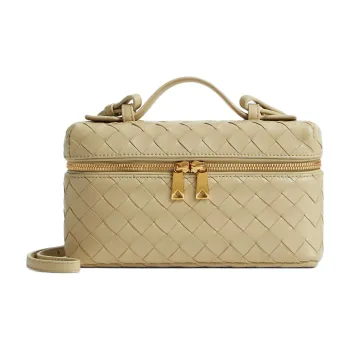 Bottega Veneta Calfskin Makeup Bag Mini Women's Light Cream Candy