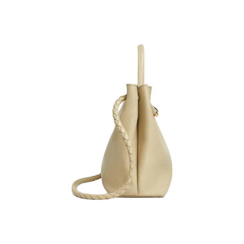 Bottega Veneta Andiamo Collection Intrecciato Calfskin One Shoulder Handbags Medium Size Women's Light Cream-3