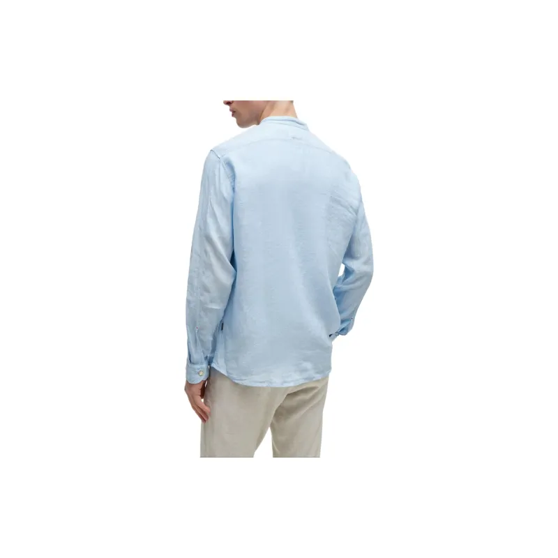 HUGO BOSS Regular Fit Shirt In Linen Canvas Shirt Men's Blue-1