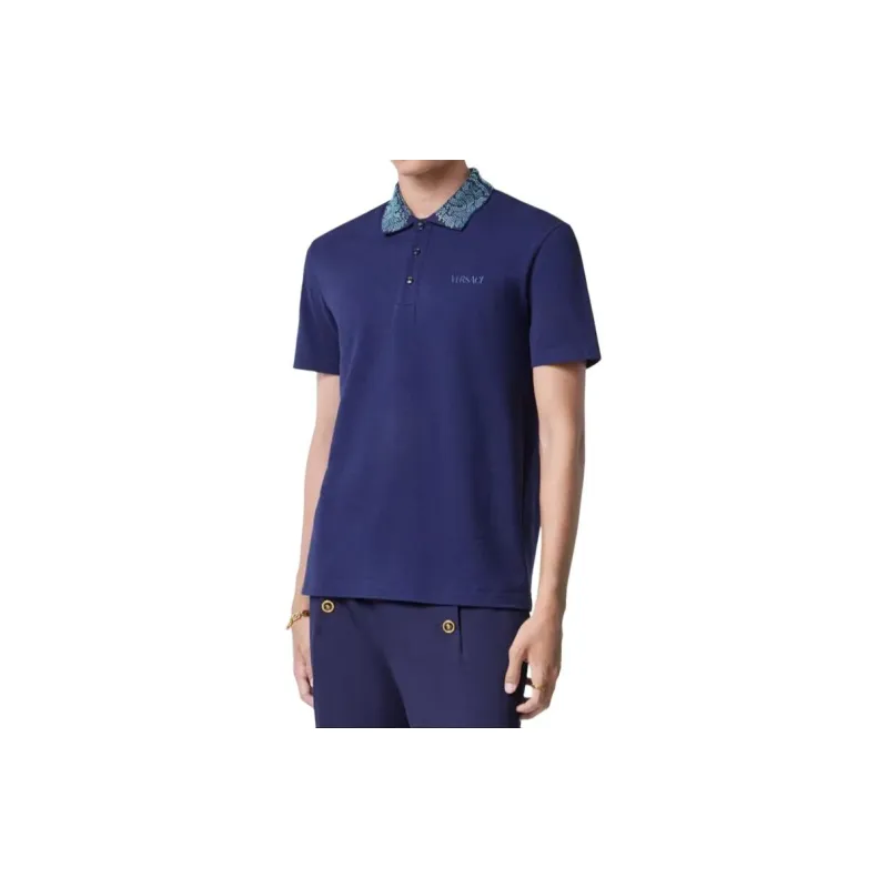 VERSACE Crystal Barocco Polo Shirt Polo Shirt Men's Blue-3