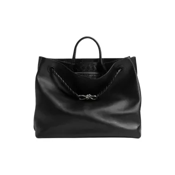 Bottega Veneta Silky Cow Leather Handbag Tubas Women's Black