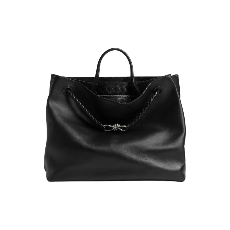 Bottega Veneta Silky Cow Leather Handbag Tubas Women's Black-0
