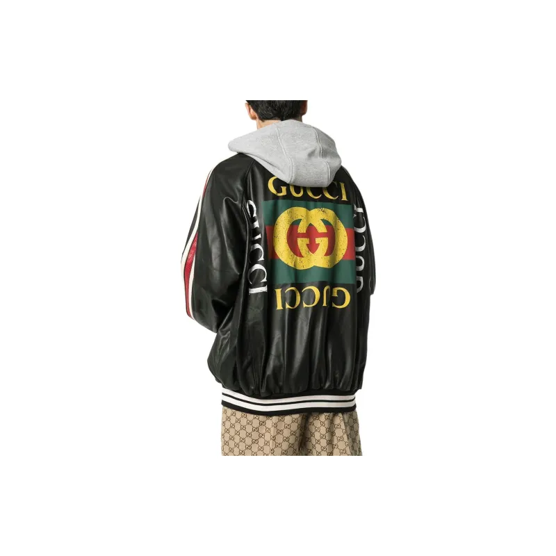 GUCCI Leather Jacket Men's Black-3