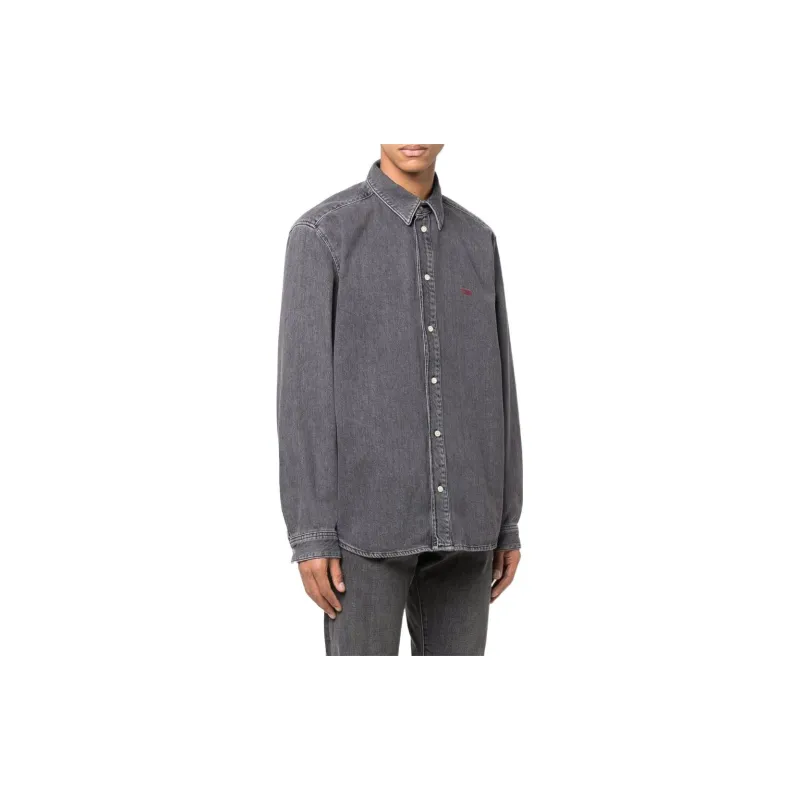 DIESEL Logo Embroidered Long Sleeved Denim Shirt-3