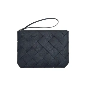 Bottega Veneta Calfskin Clutch Large Size Men's Blue Black