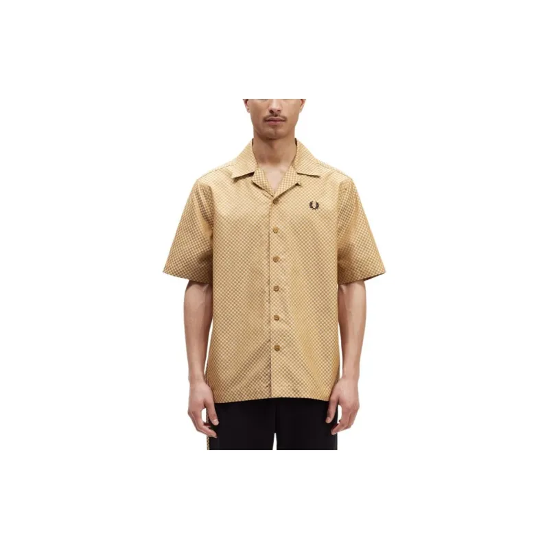 FRED PERRY Chequerboard Revere Collar Shirt Shirt Men's Khaki-2