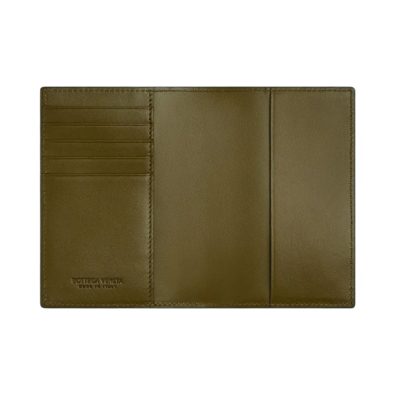 Bottega Veneta Intrecciato Cow Leather Passport Holder Regular Men's Dark Shadow Gray With Olive Oil-2