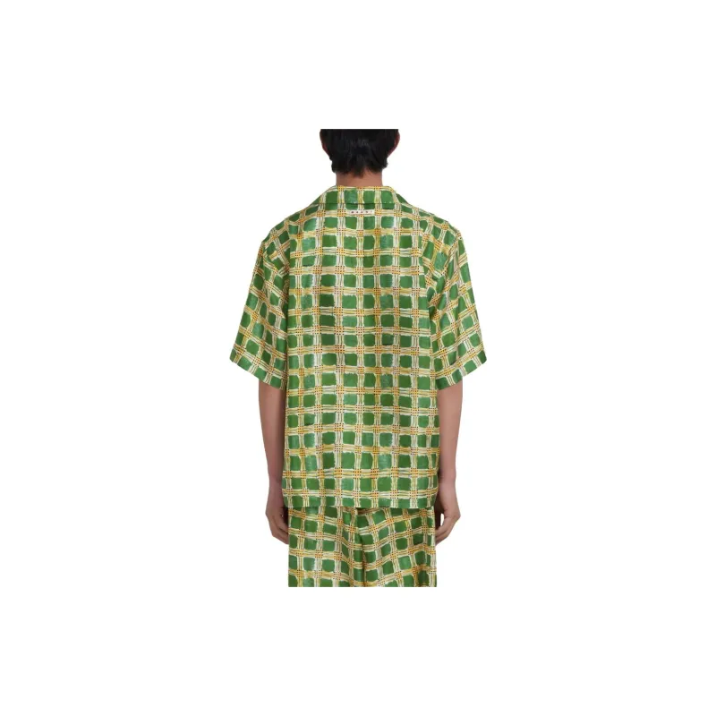 MARNI All Over Check Print Silk Bowling Shirt-2