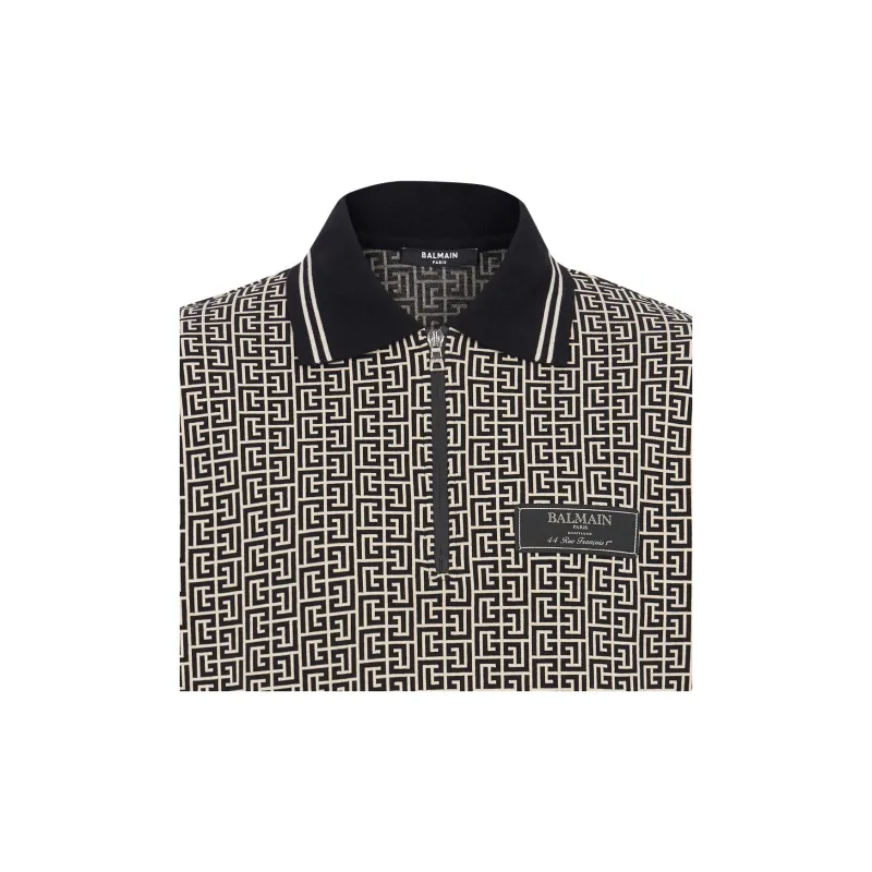 BALMAIN Monogram Jacquard Zipped Polo Shirt-5