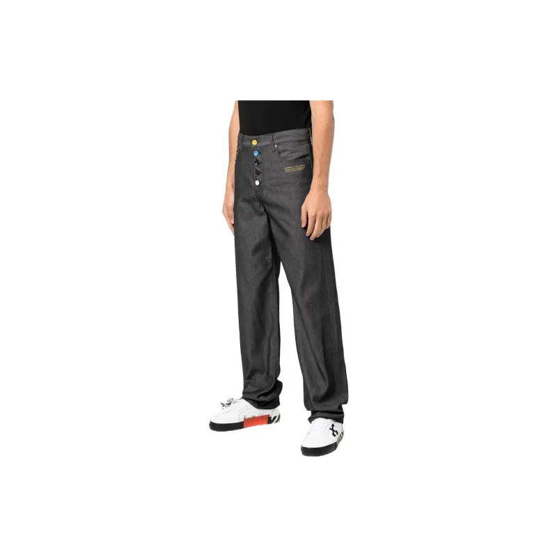 OFF WHITE Slogan Print Straight Leg Jeans-2