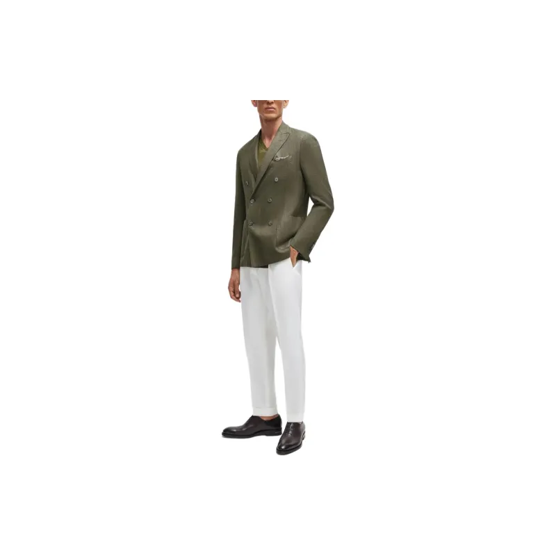 HUGO BOSS Slim-Fit Jacket In Wool Silk And Linen Jackets Coats Men's Dark Green-5