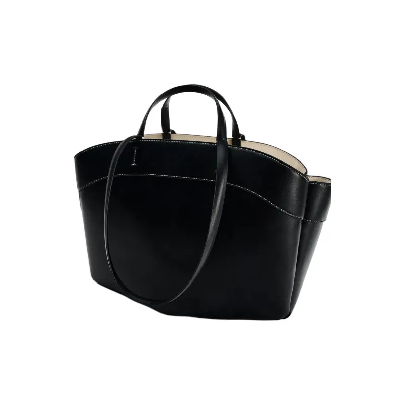 ZARA PU Tote Bag Shopping Bag Shoulder Bag Handbag Large Size Women's Black-2