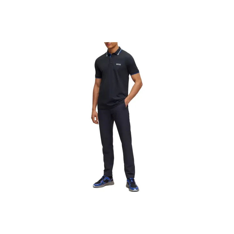HUGO BOSS Logo embroidered Striped trim Piqué Polo Shirt-1