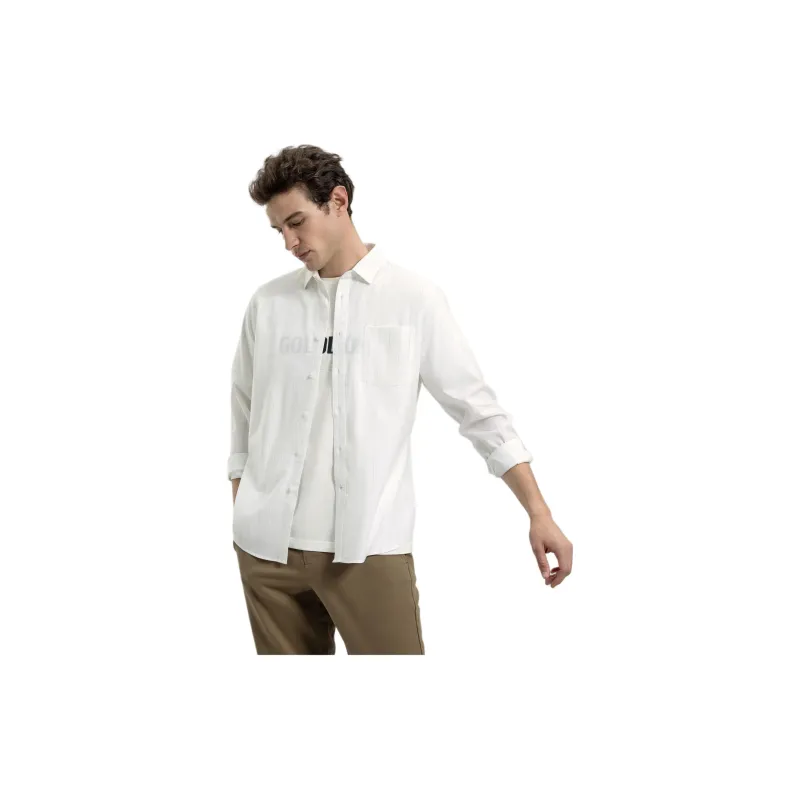 GOLDLION Shirt Men's Apricot Grid White Base-1