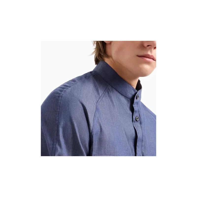 EMPORIO ARMANI Band collar Cotton Shirt-3