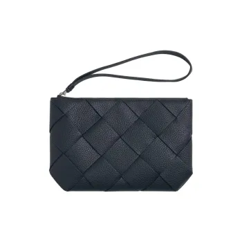 Bottega Veneta Calfskin Clutch Medium Size Men's Blue Black