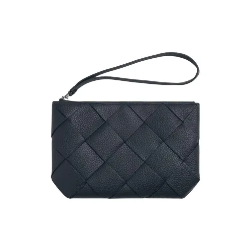 Bottega Veneta Calfskin Clutch Medium Size Men's Blue Black