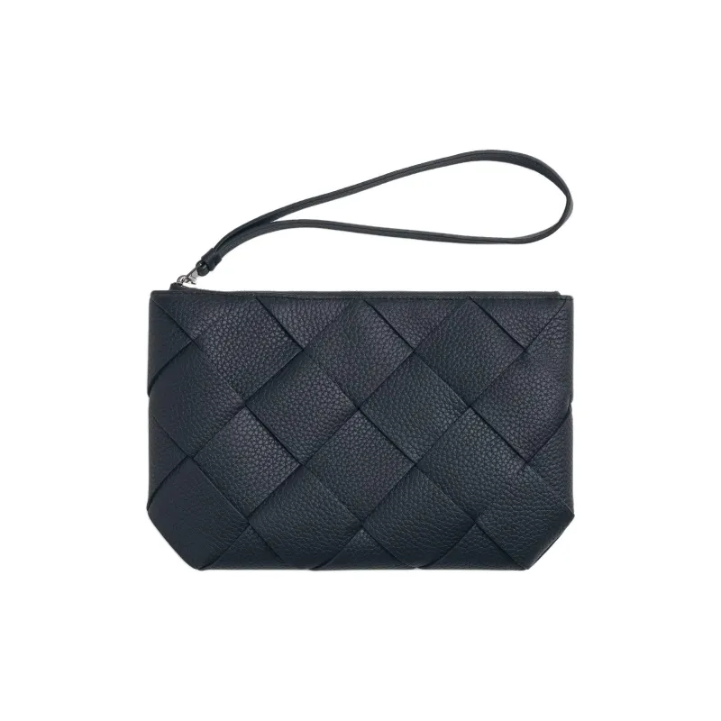 Bottega Veneta Calfskin Clutch Medium Size Men's Blue Black-0