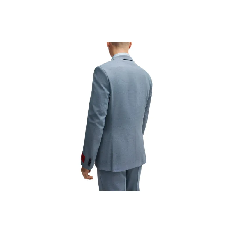 HUGO BOSS Three-Piece Slim-Fit Suit In Patterned Stretch Cloth Business Suits Men's Blue-4