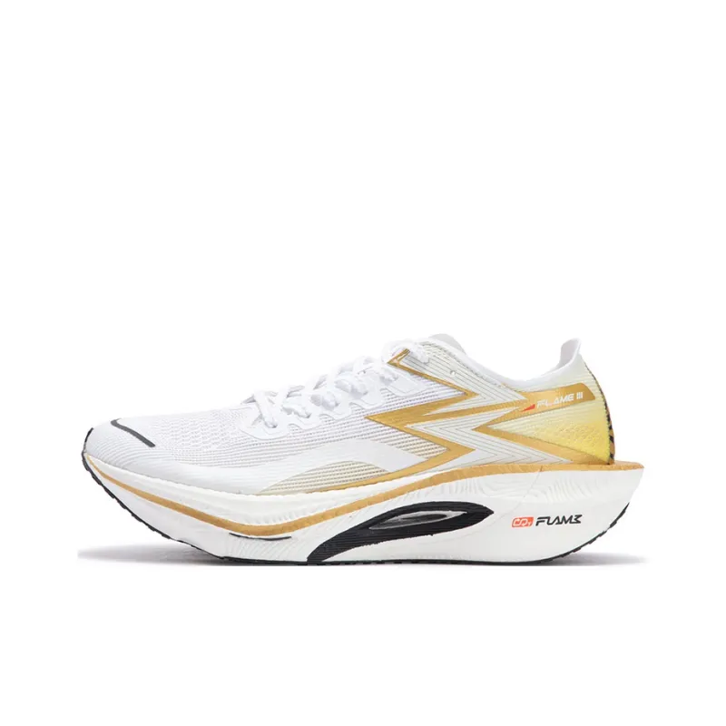 361° Fly Burn 3 Cushioning Anti Slip And Wear Resistant Low Top Carbon Plate Marathon Running Shoes Unisex White Gold-0
