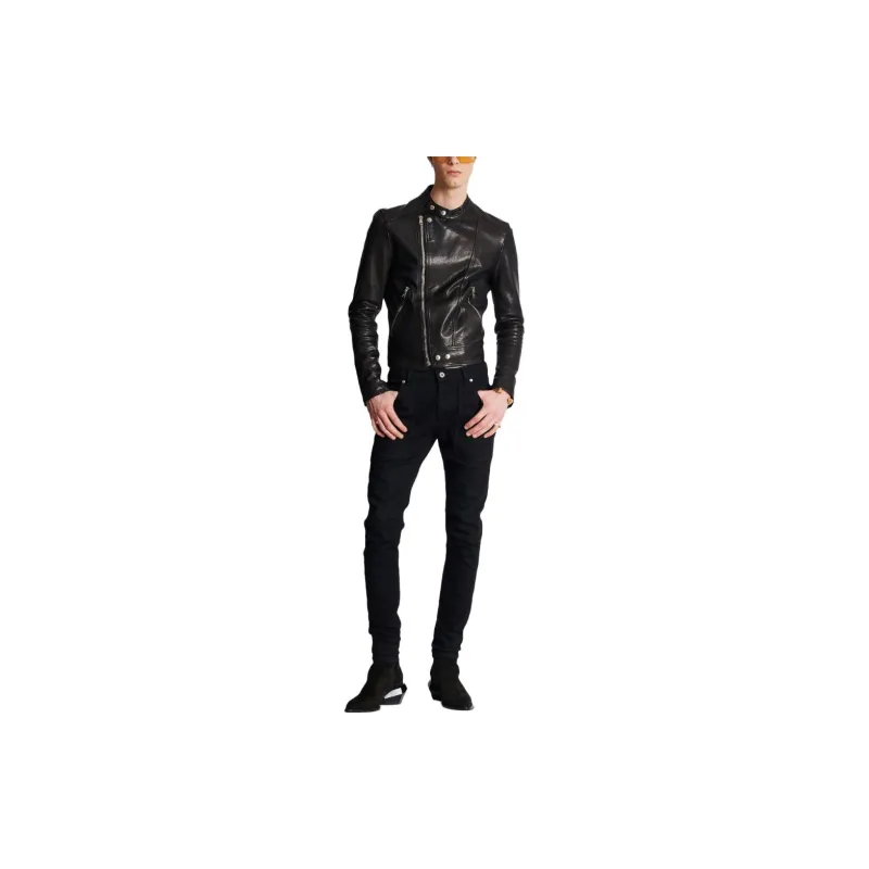 BALMAIN Zipped Leather Biker Jacket-1
