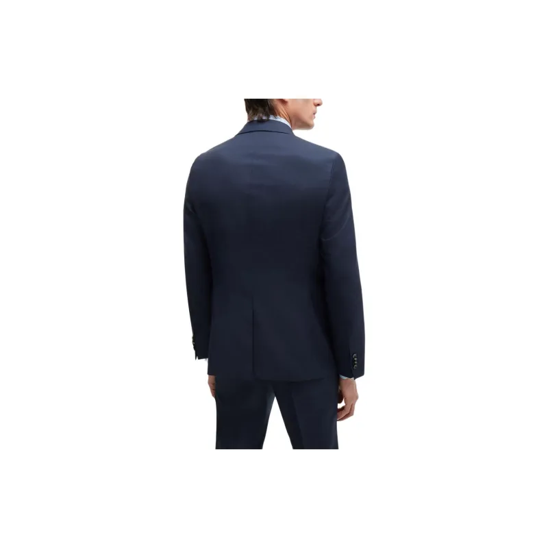HUGO BOSS Slim Fit Suit In Micro Patterned Virgin Wool Business Suit Men's Dark Blue-4
