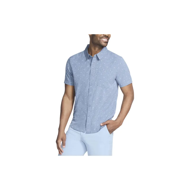 Skechers GO WALK Air Printed Short Sleeve Shirt Shirt Men's Denim Blue-1