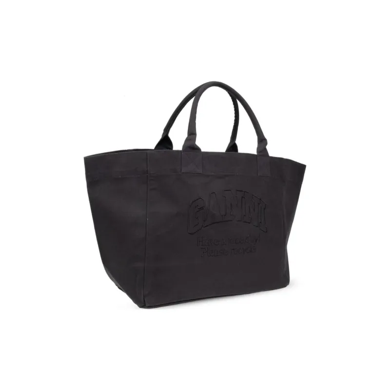 GANNI Recycled Cotton Tote Bag Shopping Bag Handbag Women's Black-1