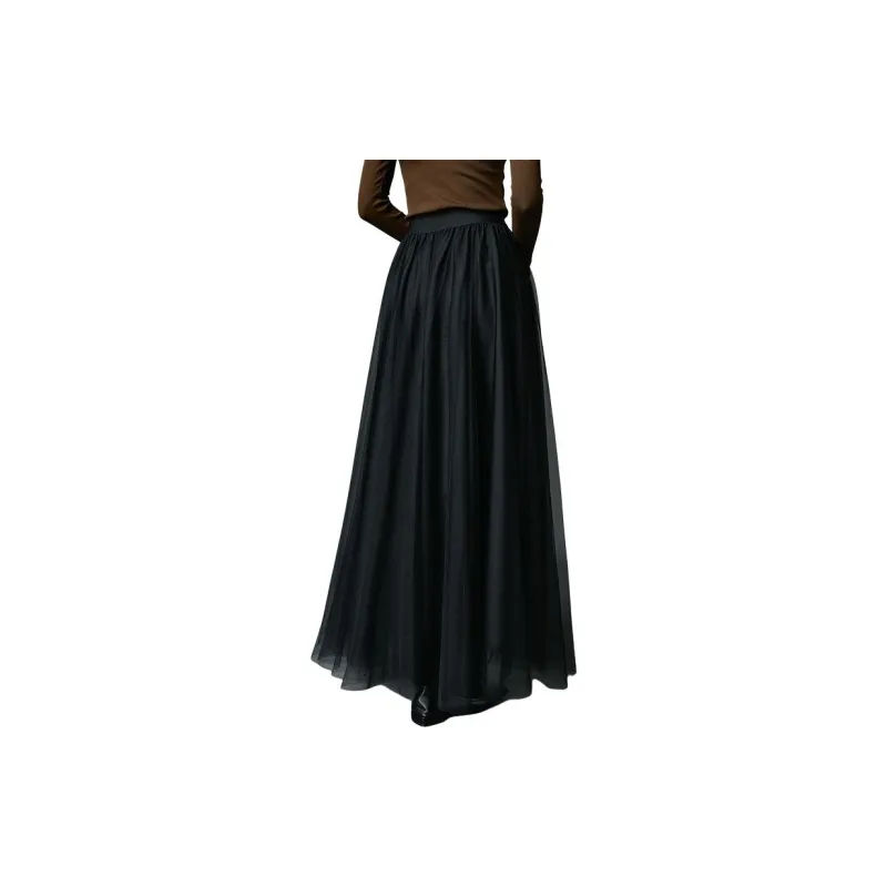 Late White Casual Long Skirts Women's Black-1