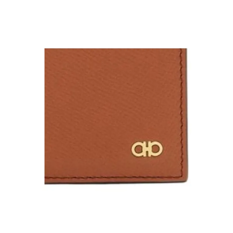 FERRAGAMO GANCINI Hammered Calfskin Wallet Men's Cognac Brandy-5