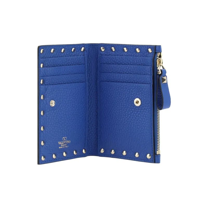 Valentino Rockstud Calfskin Wallet Women's Blue-2