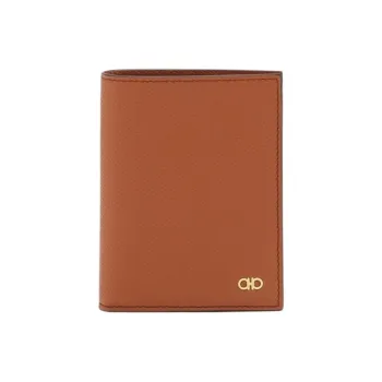 FERRAGAMO GANCINI Hammered Calfskin Wallet Men's Cognac Brandy