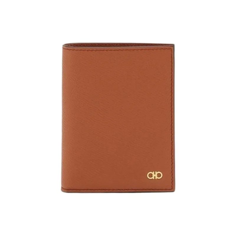FERRAGAMO GANCINI Hammered Calfskin Wallet Men's Cognac Brandy-0