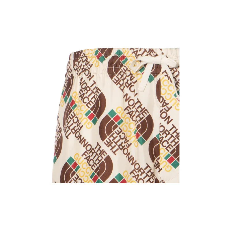 GUCCI X The North Face Logo Web Print Silk Shorts-4